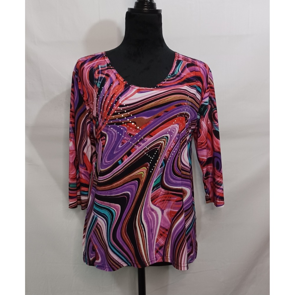 Women's ATOC Paint Run Multicolor Psychodelic Groovy Funky Blouse‎ Size Medium